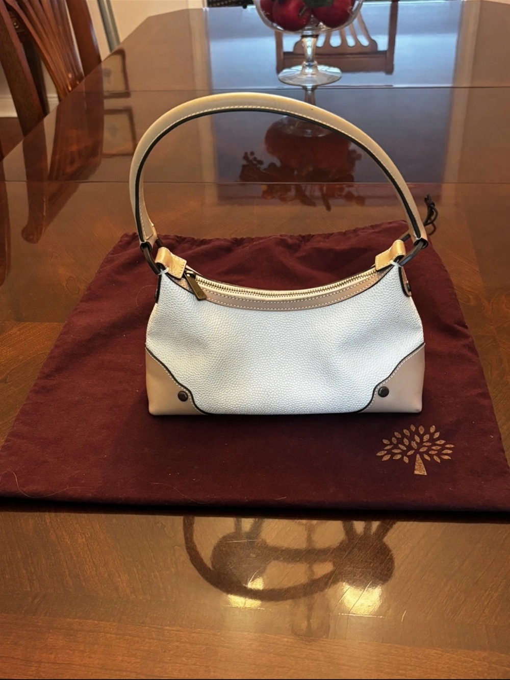 Mulberry Two-Tone White and Cream Pebbled Leather Shoulder Bag